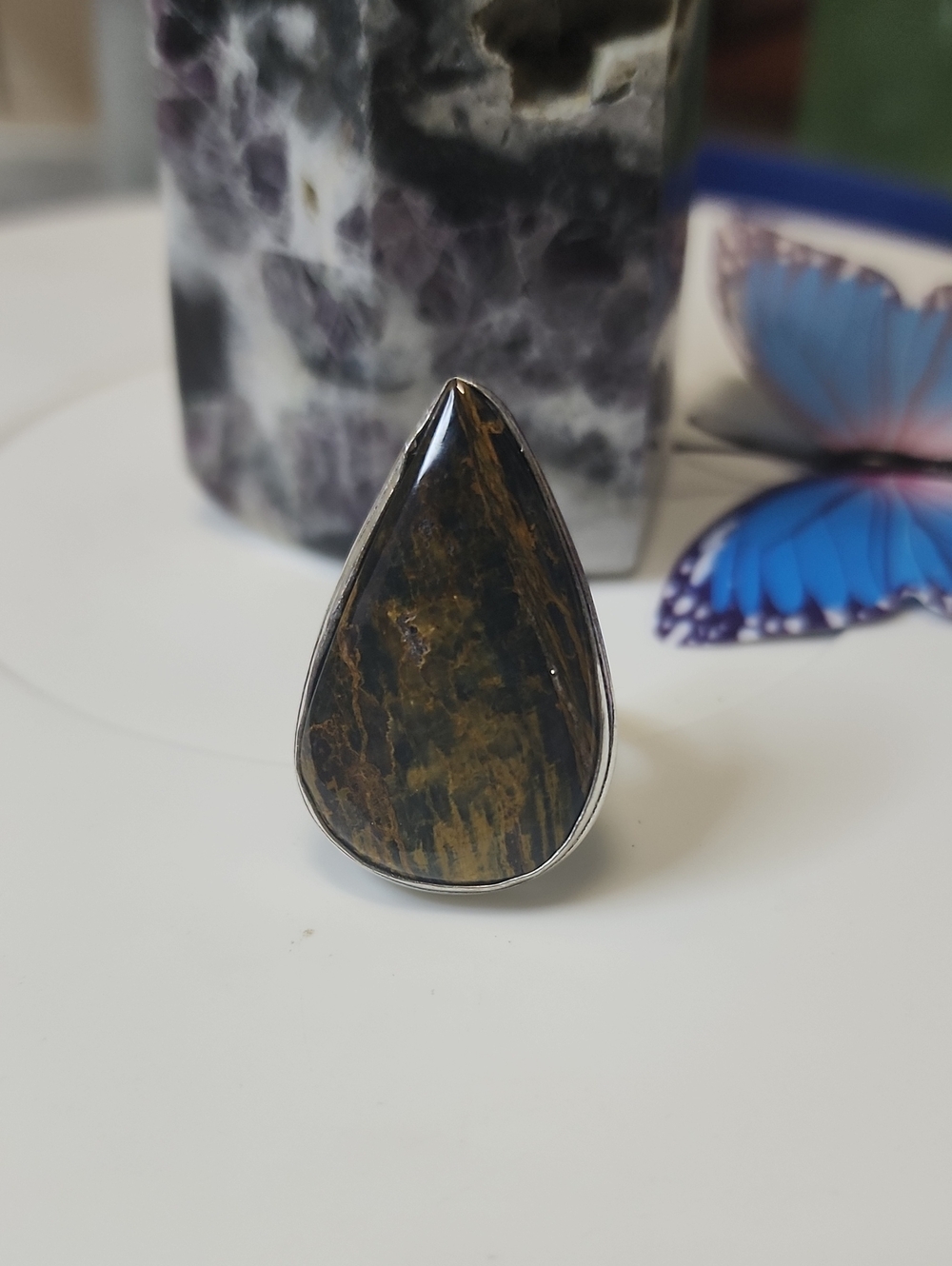 Teardrop Brown Pietersite  Ring